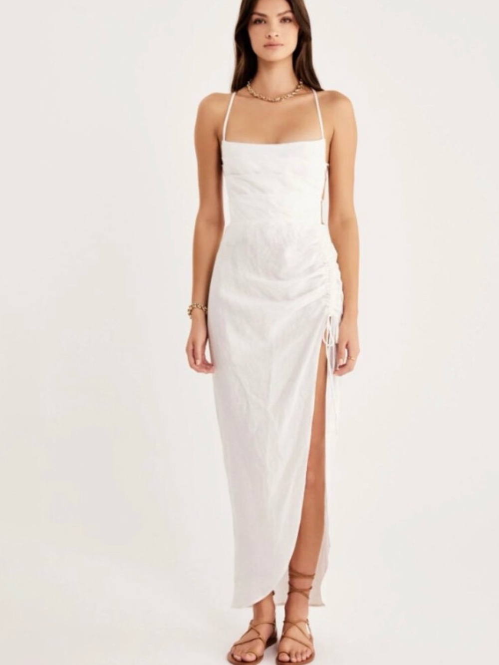 Rumer Loulou Linen Maxi Dress White Size Medium